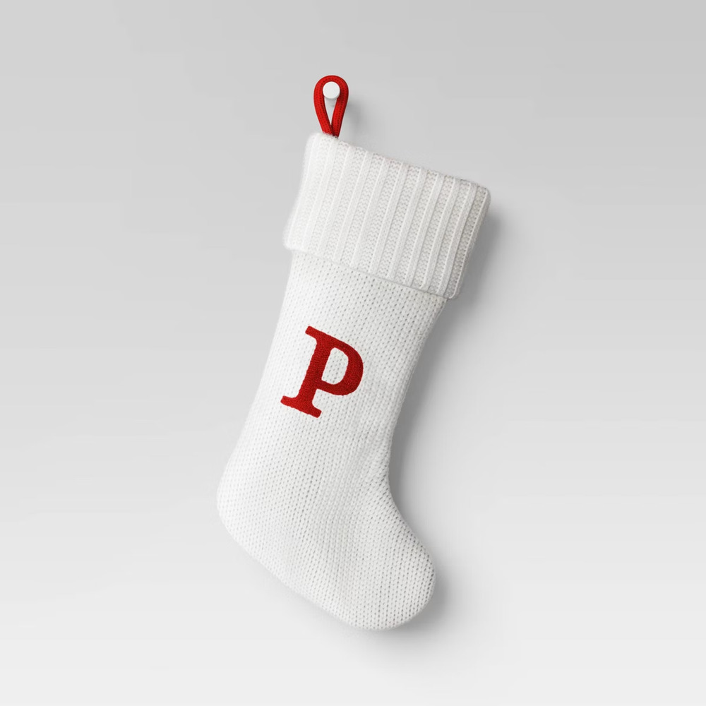 Wondershop Knit Monogram Christmas Stocking White 20" P
